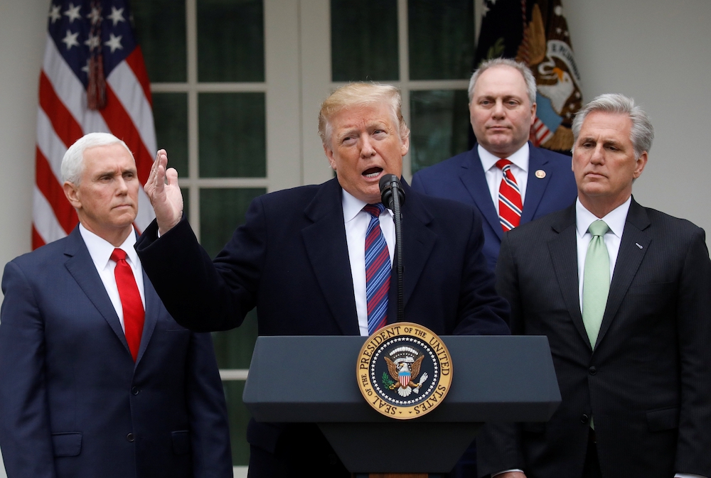On Jan. 4, 2019, from left to right: Vice President Mike Pence, President Donald Trump, House Majority Whip Steve Scalise, R-La., and House Republican Leader Kevin McCarthy, R-Calif., during a partial government shutdown (CNS/Reuters/Carlos Barria)