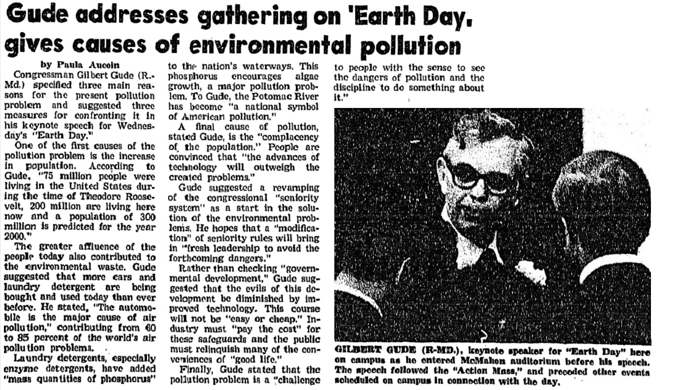 A report in The Tower, the student newspaper at Catholic University of America, recounts the celebration on the campus of the first Earth Day in 1970. (Catholic University of America)