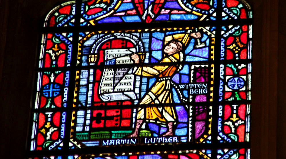 Martin Luther is depicted in stained glass at the Washington National Cathedral in Washington, D.C. (Wikimedia Commons/Tim Evanson)