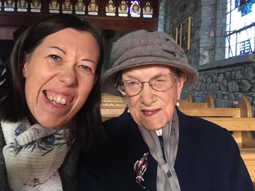 Louise Coghlan, left, poses with her grandmother, Nancy Stewart, inside St. Finian's Church in Clonard, Ireland. (Provided photo)