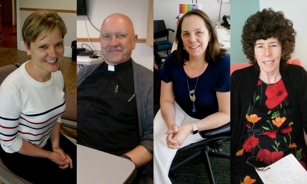 From left: Mia Holman, Augustinian Fr. Joseph Genito, Cara Tripodi and Ann Carr (NCR photos/Peter Feuerherd) From left: Mia Holman, Augustinian Fr. Joseph Genito, Cara Tripodi and Ann Carr (NCR photos/Peter Feuerherd)