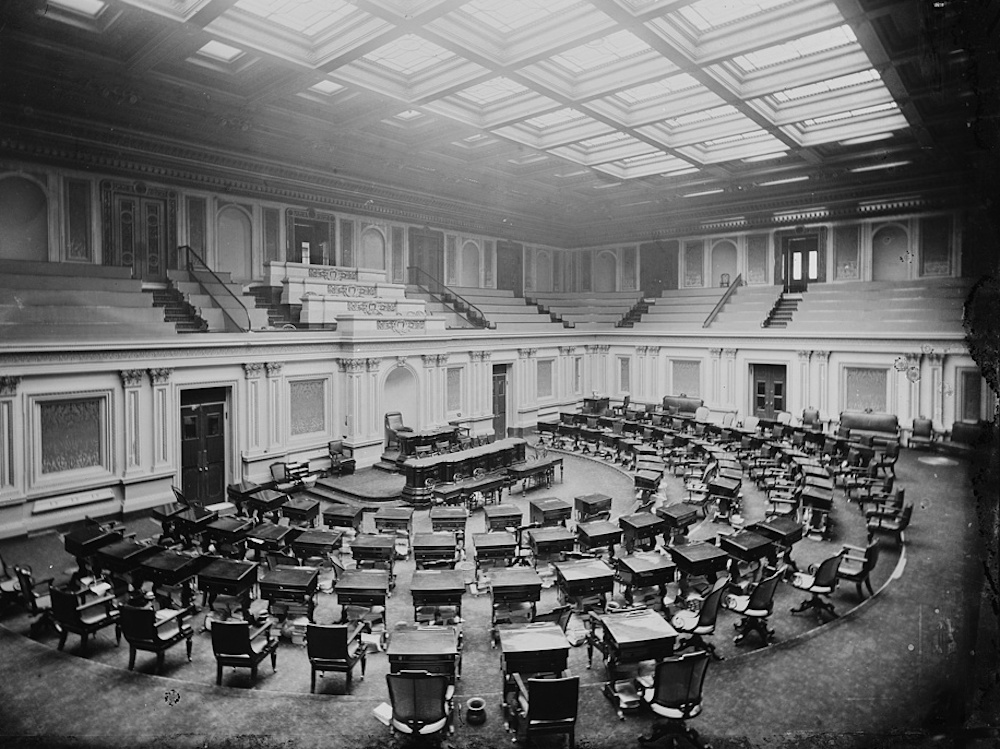 Senate chamber, U.S. Capitol, circa 1873 (Library of Congress)