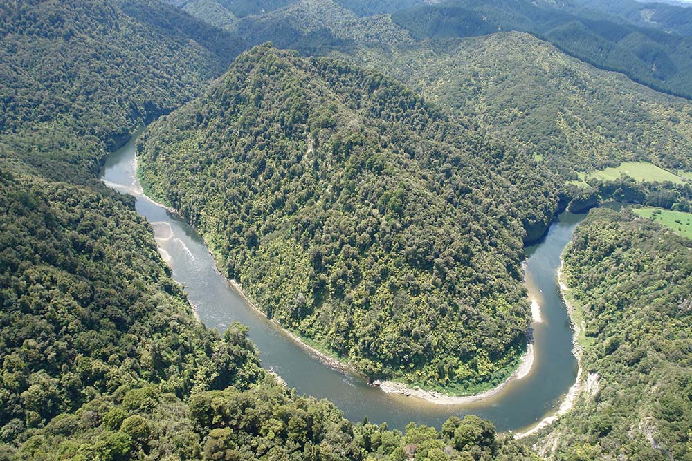 An aerial view of the Whanganui River in New Zealand (Wikimedia Commons/Duane Wilkins)