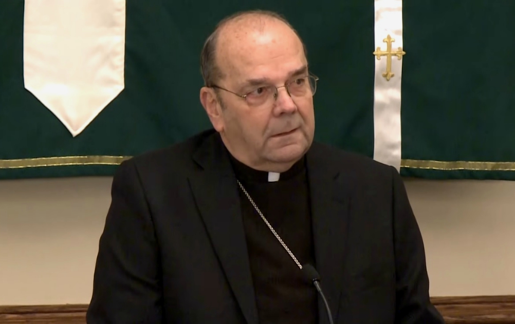 Bishop Robert Cunningham speaks at a Feb. 14 press conference announcing the Syracuse Diocese's Independent Reconciliation Compensation Program for survivors of clergy sexual abuse. (YouTube/Syracuse Diocese) Bishop Robert Cunningham speaks at a Feb. 14 press conference announcing the Syracuse Diocese's Independent Reconciliation Compensation Program for survivors of clergy sexual abuse. (YouTube/Syracuse Diocese)