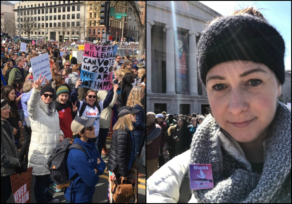 Catholics sisters joined the March for Our Lives in Washington, D.C. (left), including St. Joseph Sr. Erin McDonald (right). (Provided photos)