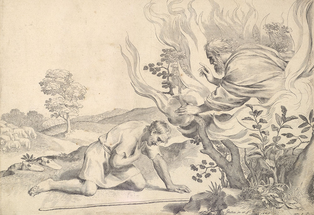 "Moses Before the Burning Bush" by Claude Mellan, a 1663 engraving (Metropolitan Museum of Art)