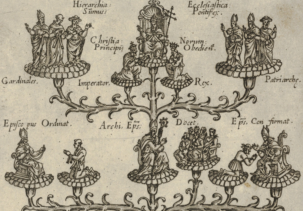 The hierarchy of the church in the form of a tree, a plate from a book, detail from the upper half, circa 1550-1650 (Metropolitan Museum of Art) The hierarchy of the church in the form of a tree, a plate from a book, detail from the upper half, circa 1550-1650 (Metropolitan Museum of Art)