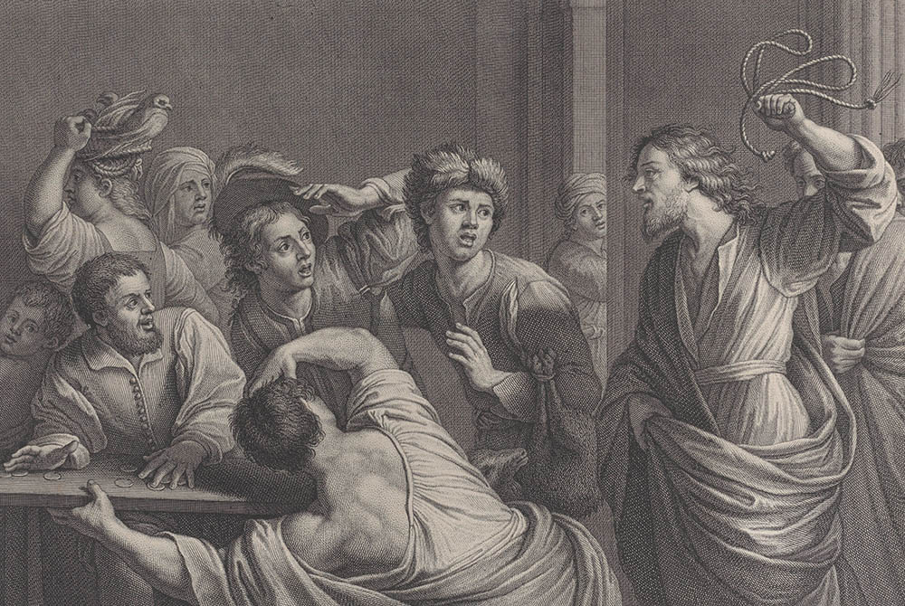 "Christ driving the merchants from the temple," by Jean-Baptiste Haussard, after Bartolomeo Manfredi, a circa 1729 print (Metropolitan Museum of Art) "Christ driving the merchants from the temple," by Jean-Baptiste Haussard, after Bartolomeo Manfredi, a circa 1729 print (Metropolitan Museum of Art)