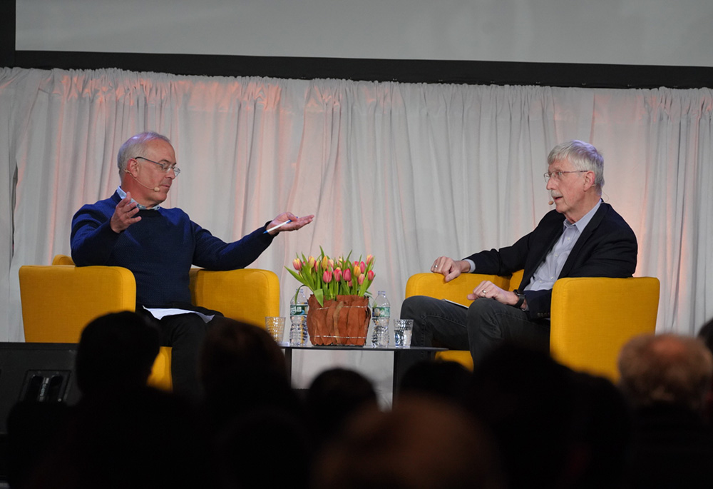 David Brooks, left, and Francis Collins speak during the panel "Can We Ever Know What Is Real?" Feb. 19 during New York Encounter. (Mariagustina Fabara Martinez) David Brooks, left, and Francis Collins speak during the panel "Can We Ever Know What Is Real?" Feb. 19 during New York Encounter. (Mariagustina Fabara Martinez)