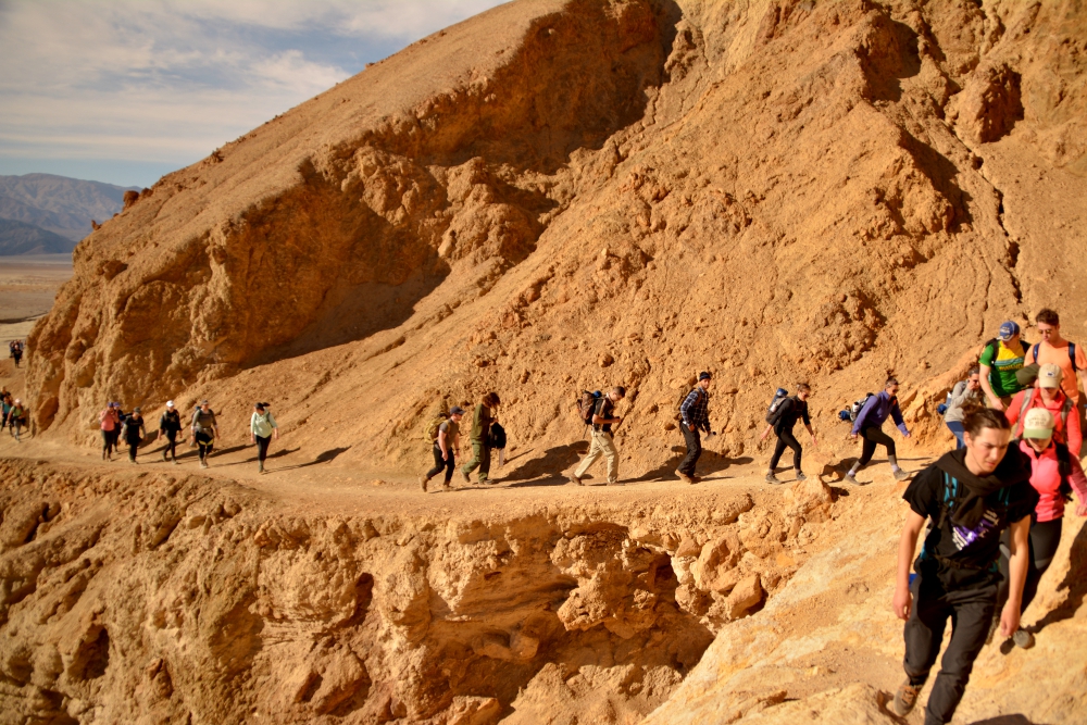 University of Scranton students embark on their first hike of A Desert Experience Retreat as they enter Golden Canyon in Death Valley in December 2017. (Luis Melgar)