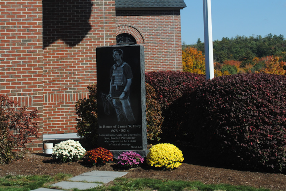 The memorial for journalist James Foley outside St. Katharine Drexel Catholic Church in Alton, New Hampshire. (Photo courtesy of St. Katherine Drexel Catholic Church