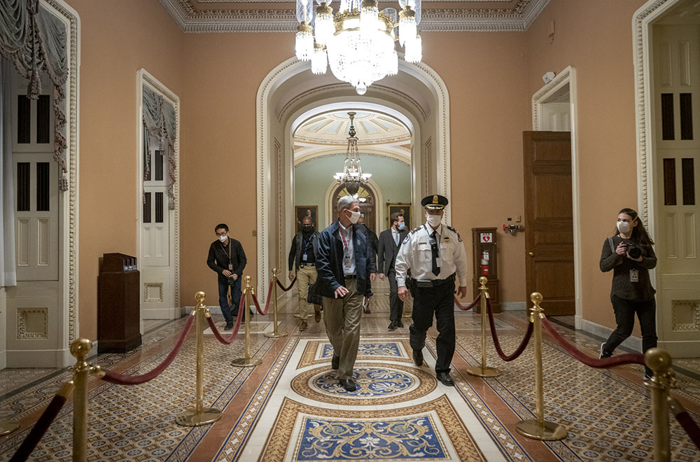 Ken Cuccinelli, then with the Department of Homeland Security, tours the U.S. Capitol to survey damage from violent protests earlier in the day on Jan. 6 in Washington, D.C. (Wikimedia Commons/U.S. Department of Homeland Security)