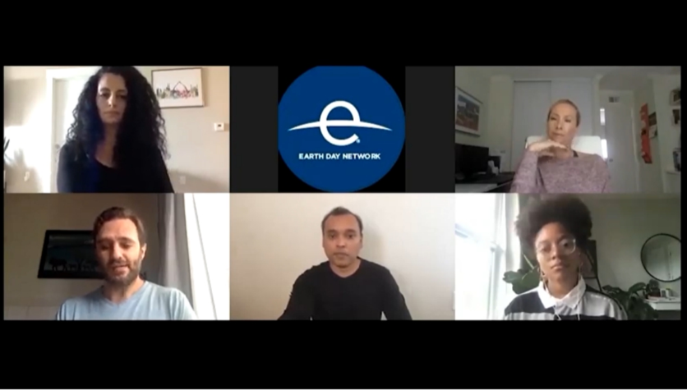 A group of panelists during the Earth Day Network livestream discuss how to adopt a vegan diet as part of the digital Earth Day 2020 events. The day celebrating environmental protection moved online in response to the COVID-19 pandemic. (Screenshot)