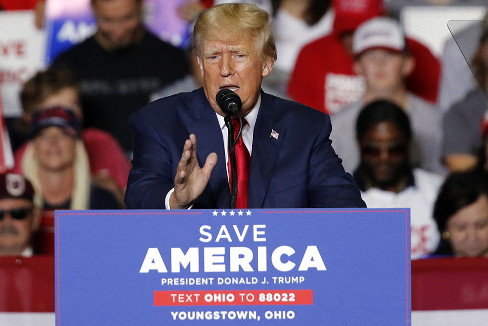 Former President Donald Trump speaks at a campaign rally in Youngstown, Ohio, Sept. 17. (AP/Tom E. Puskar)