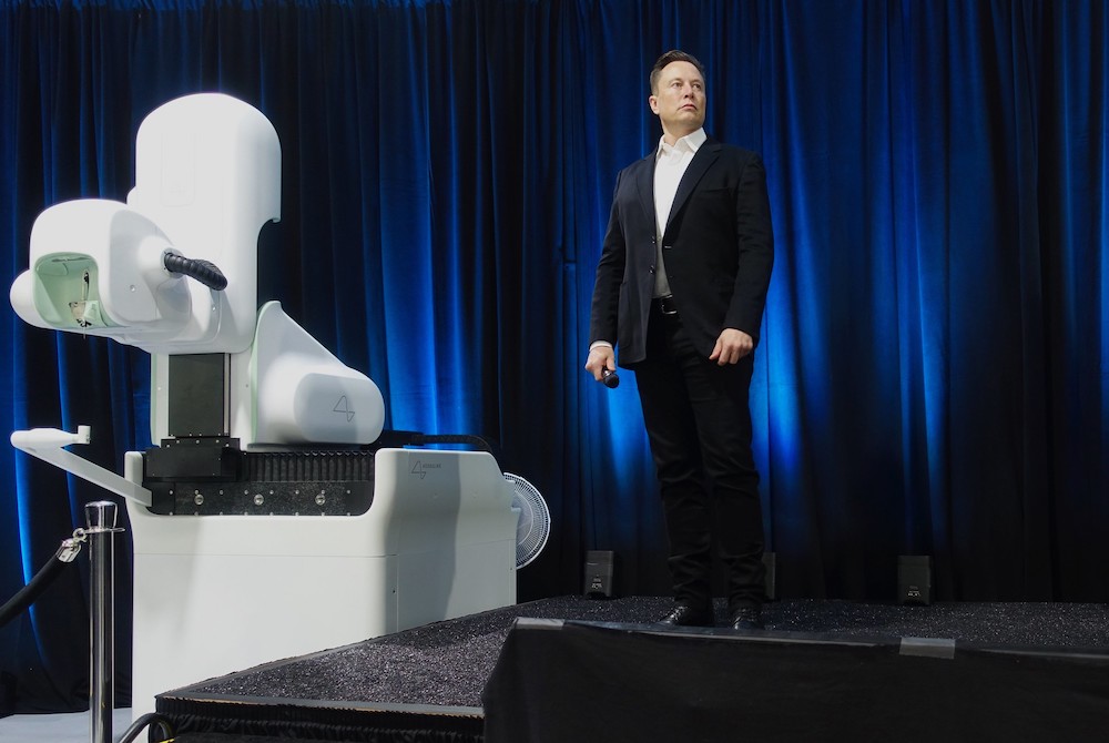 Elon Musk at an update on Neuralink brain implant technology, Aug. 28, 2020 (Flickr/Steve Jurvetson)
