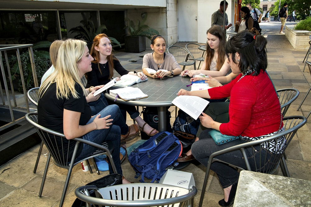 A FOCUS women's Bible study group on campus: FOCUS promises to "fight for this generation," and transform lonely, disbelieving cellphone addicts into joyful, God-fearing kids. (Courtesy of FOCUS)