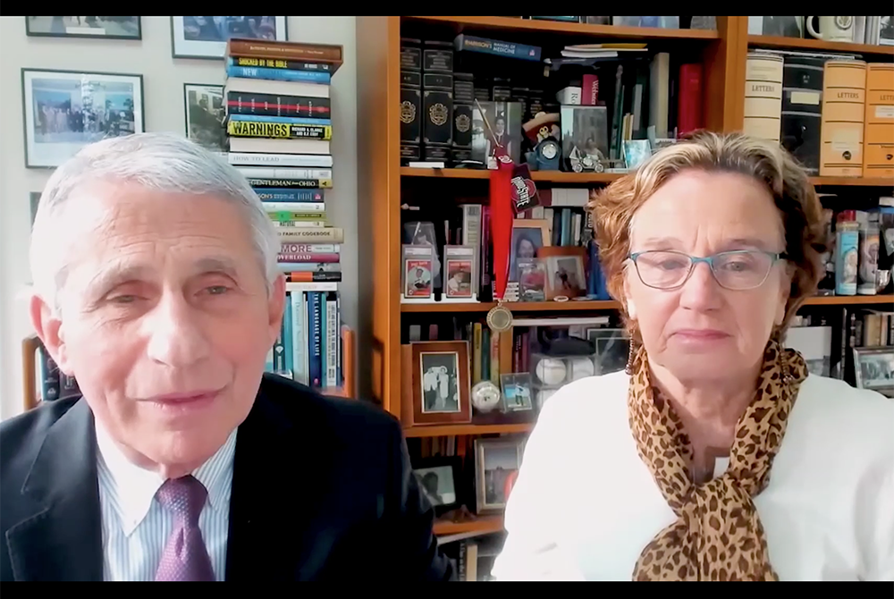 Anthony Fauci and Christine Grady give remarks as they jointly accept Catholic Theological Union's 2021 "Blessed are the Peacemakers" award. (NCR screenshot) Anthony Fauci and Christine Grady give remarks as they jointly accept Catholic Theological Union's 2021 "Blessed are the Peacemakers" award. (NCR screenshot)