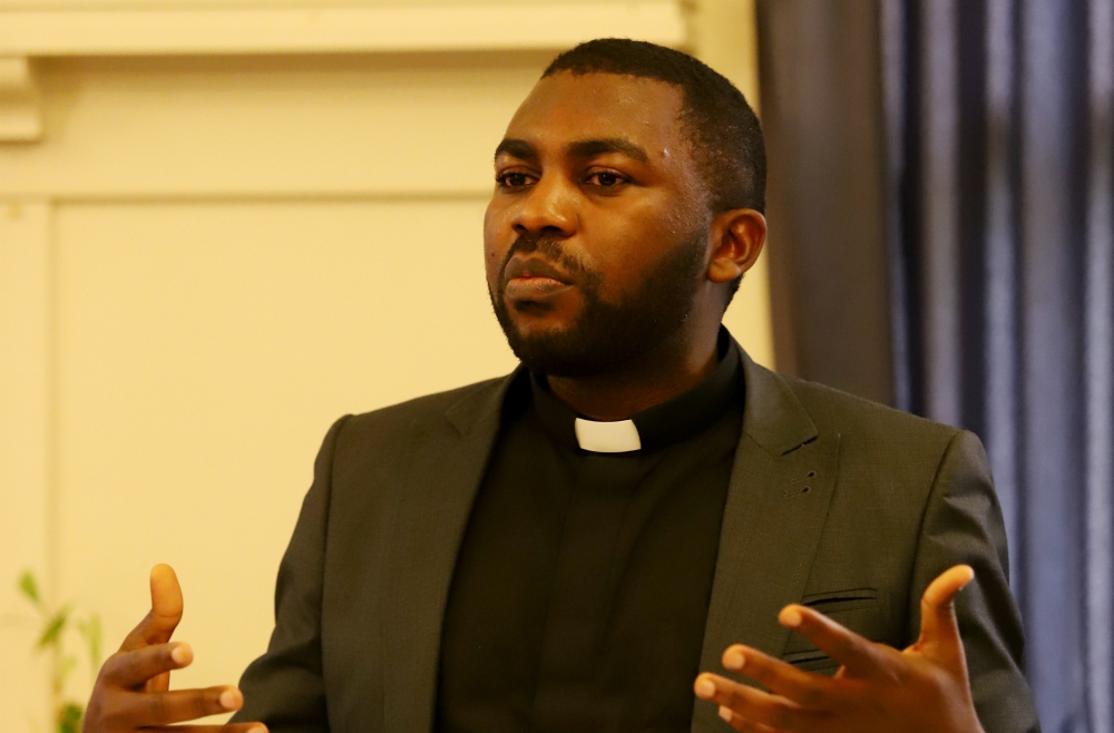Via Christi Society Fr. Raymond Dzungwenen Tyohemba addresses participants in a June 29 discussion of Christian persecution in Nigeria held at San Francisco's Sts. Peter and Paul Parish.