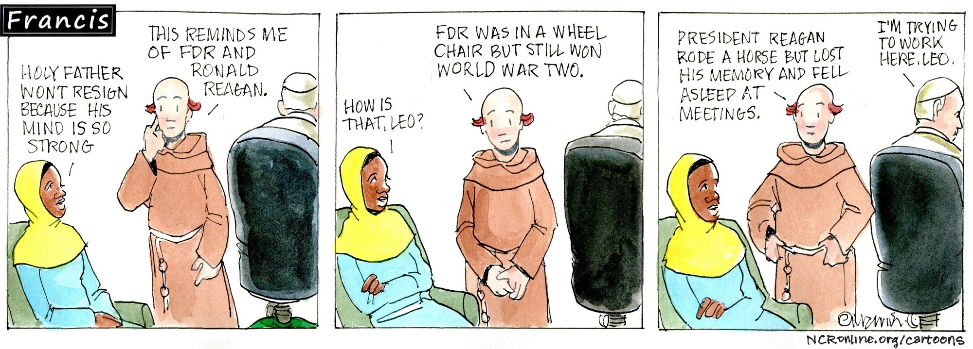 Francis, the comic strip: Francis reminds Leo of FDR and Ronald Reagan. But why?