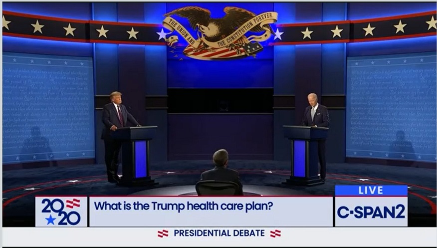 President Donald Trump, former Vice President Joe Biden and moderator Chris Wallace of Fox News are depicted during the Sept. 29 presidential debate. (NCR screenshot/C-SPAN)