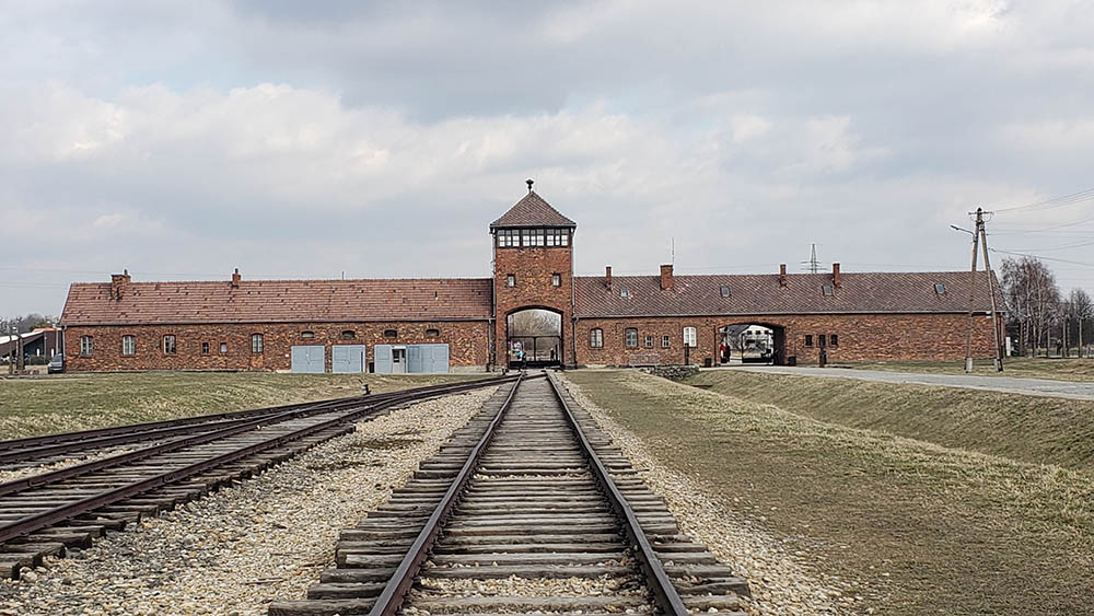 The train tracks within the Birkenau section of the Auschwitz-Birkenau concentration-death camp. Trains from throughout Europe arrived with prisoners, most of them Jews, with most sent immediately to gas chambers. (NCR photo/Chris Herlinger)