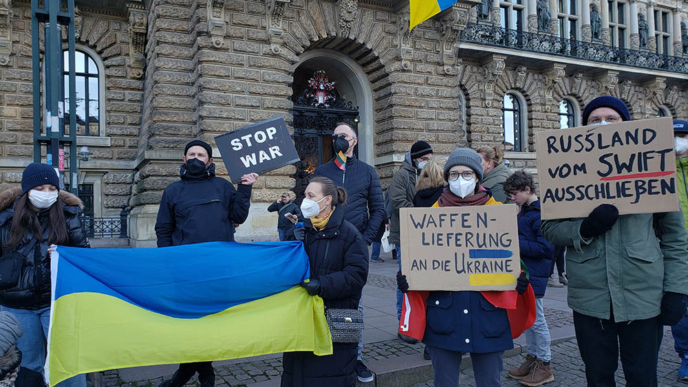 A demonstration against the Russian invasion of Ukraine in late February in Hamburg, Germany (NCR photo/Chris Herlinger)