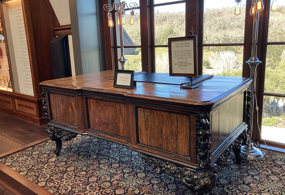 The godfather's desk from "The Godfather" at the Francis Ford Coppola Winery in Sonoma County, California (Courtesy of Sr. Rose Pacatte) The godfather's desk from "The Godfather" at the Francis Ford Coppola Winery in Sonoma County, California (Courtesy of Sr. Rose Pacatte)