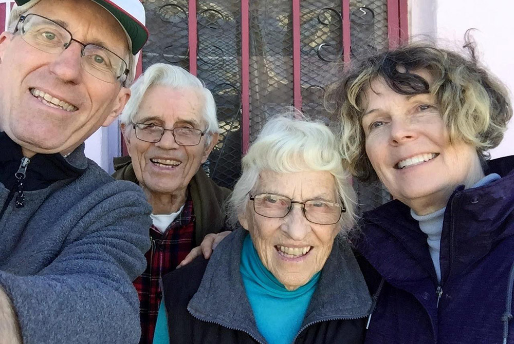 From left to right: Carmelite Br. David Semmens, Carmelite Fr. Peter Hinde, Mercy Sr. Betty Campbell and Deb Hansen, a volunteer from El Paso's Annunciation House, pictured at Casa Tabor in Ciudad Juarez, Mexico. (Courtesy of Mercy Sr. Betty Campbell)