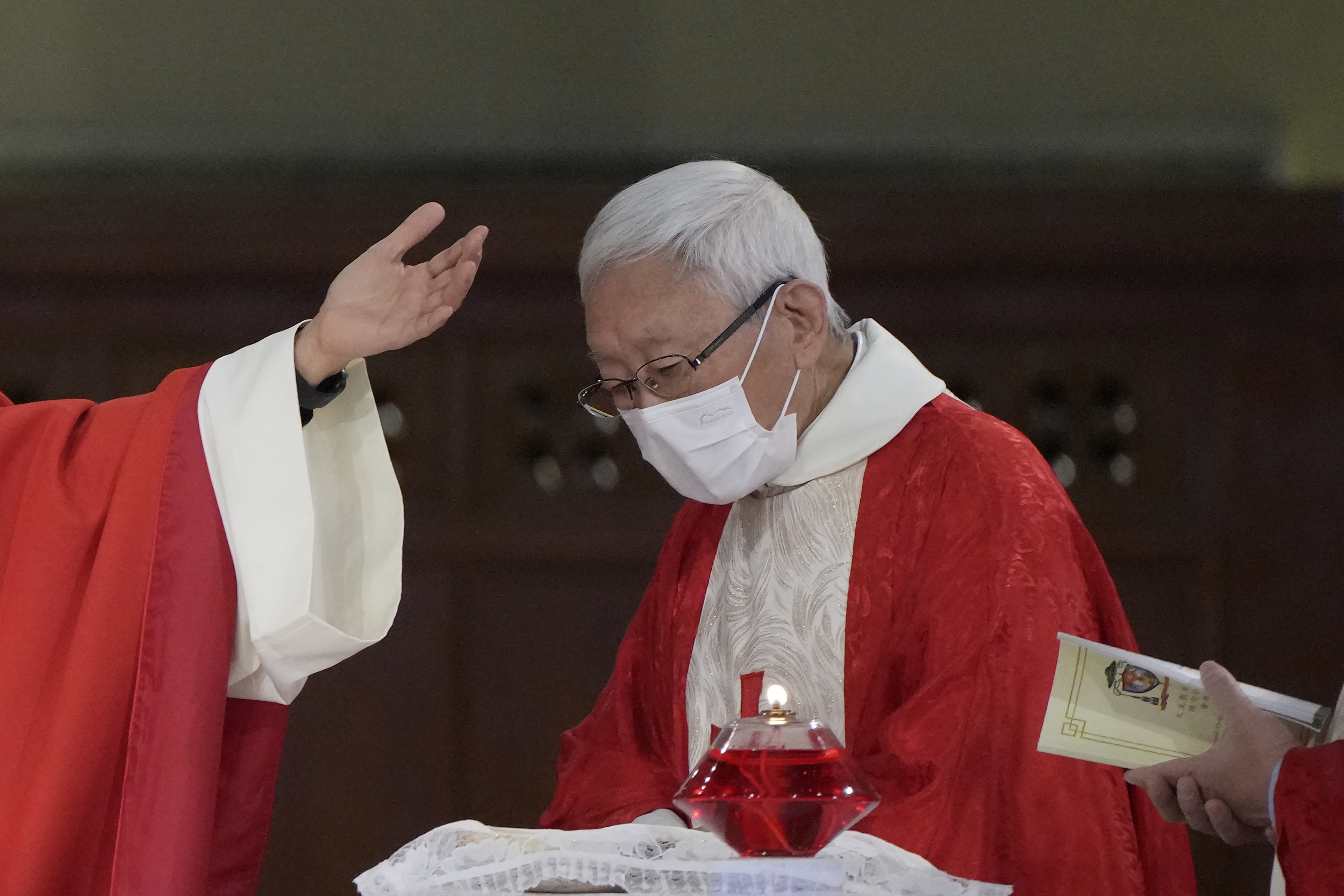 Retired archbishop of Hong Kong Joseph Zen, attends the episcopal ordination ceremony of Bishop Stephen Chow, in Hong Kong, Saturday, Dec. 4, 2021. (AP Photo/Kin Cheung)