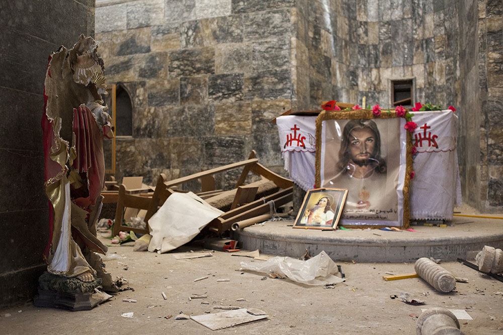The inside of Al-Tahera Cathedral in Mosul, Iraq, in November 2016, a few days after Qaraqosh was liberated from Islamic State control (NCR photo/Eugenio Grosso) The inside of Al-Tahera Cathedral in Mosul, Iraq, in November 2016, a few days after Qaraqosh was liberated from Islamic State control (NCR photo/Eugenio Grosso)