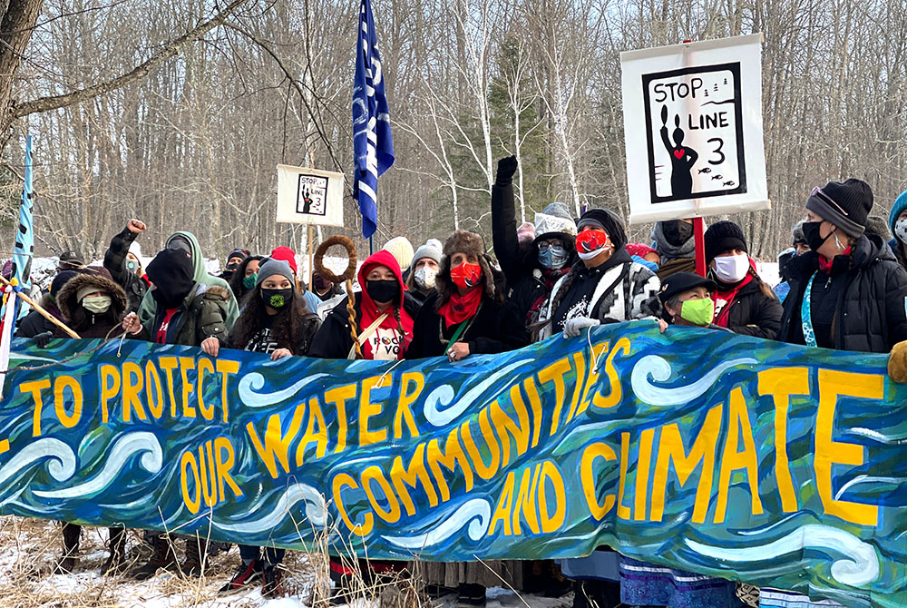 Protesters demonstrate against the Enbridge Line 3 Pipeline in northwestern Minnesota on Dec. 17, 2020. (Sarah LittleRedfeather/Honor the Earth)