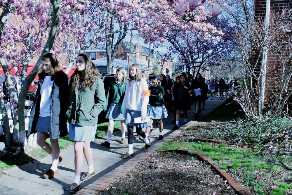 Roughly 150 students took part in a walkout at St. Gertrude High School in Richmond, Virginia, March 14. (Courtesy of St. Gertrude High School)
