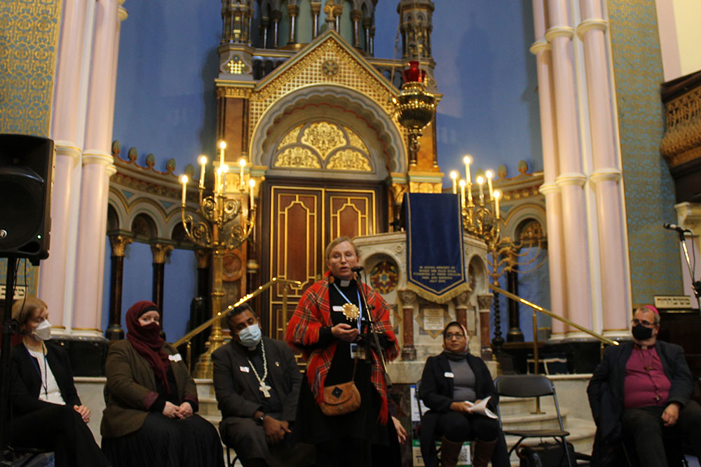 Representatives of Scottish religious communities participate in a multifaith dialogue on climate change at Glasgow's Garnethill Synagogue Oct. 31, 2021, ahead of the start of the COP26 U.N. climate conference. (NCR photo/Brian Roewe)
