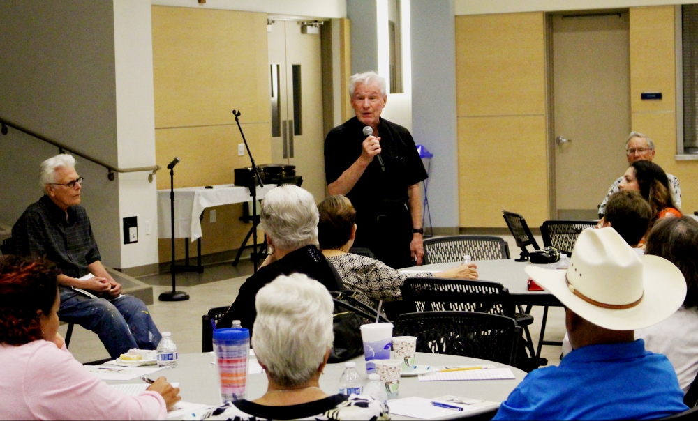 Fr. Rich Danyluk introduces Fr. Bill Moore during the Caring Through Cancer talk at Holy Name of Mary Parish in San Dimas, California, Aug. 20. (Heather Adams)
