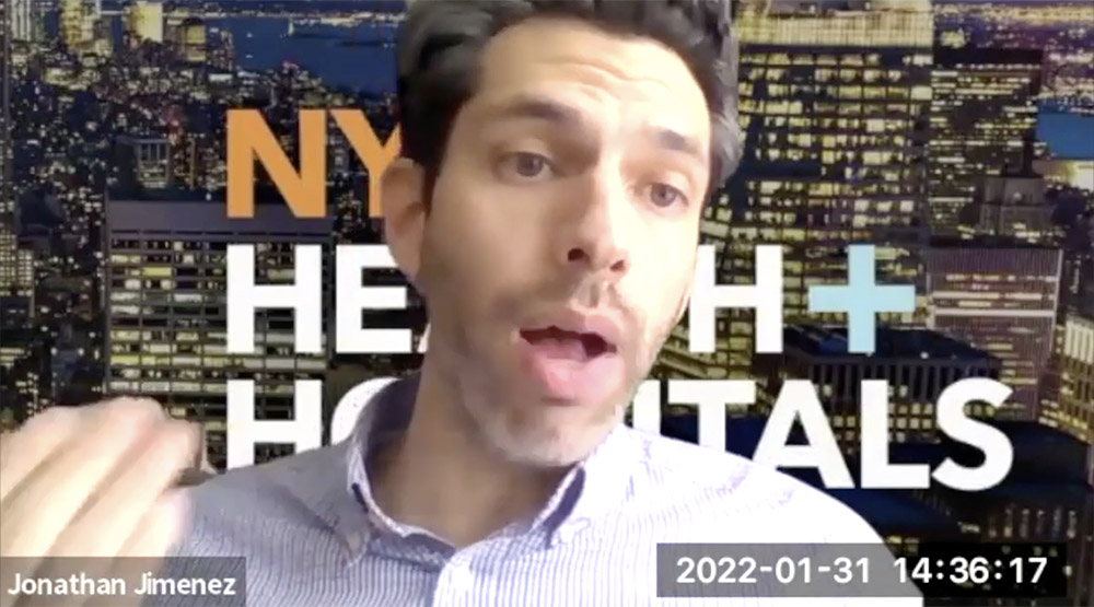 Dr. Jonathan Jimenez, executive director of NYC Care at Health + Hospitals (NCR screenshot)