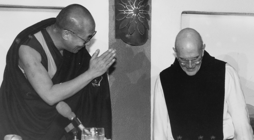The Dalai Lama and Trappist Fr. Thomas Keating in 1991 (NCR file photo)