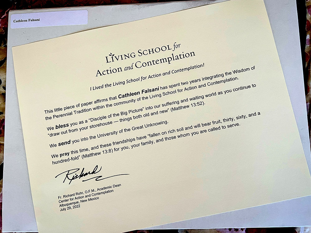 Cathleen Falsani's certificate from the Living School (Courtesy of Cathleen Falsani)