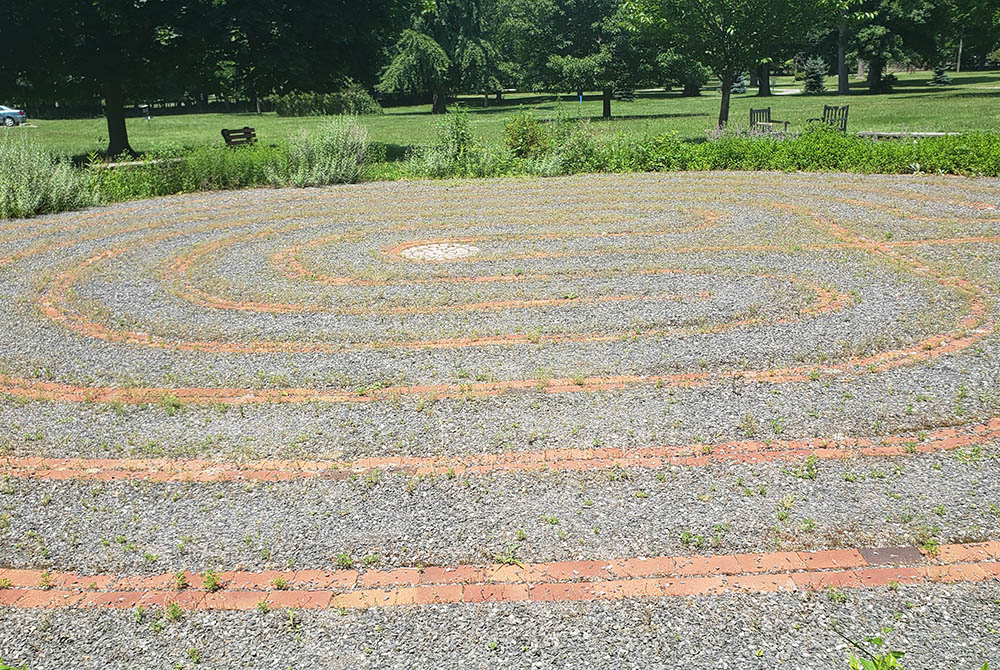 Visitors to Mariandale can walk the labyrinth created for contemplative prayer, which is on the land included in the conservation easement. (EarthBeat photo/Chris Herlinger)