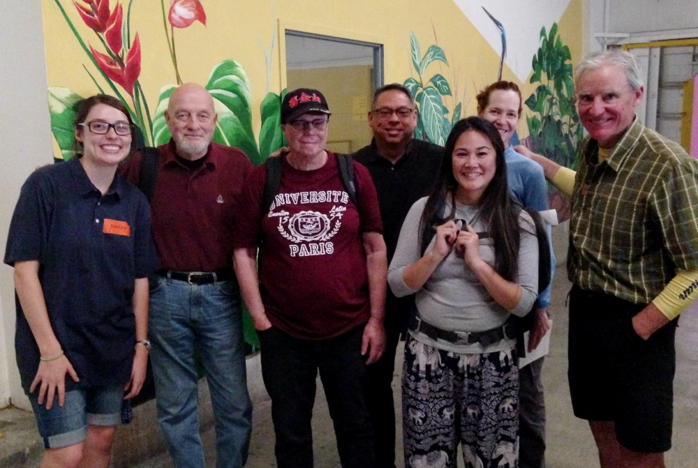 From left: Brinkley Johnson, site coordinator at Annunciation House, and volunteers Harry Hutzel, Richard Champion, Marco Matute, Evelyn Rodriguez, Patrice Kavanaugh and Peter Wise. Not pictured is group coordinator Petrina Grube, who took the photo.