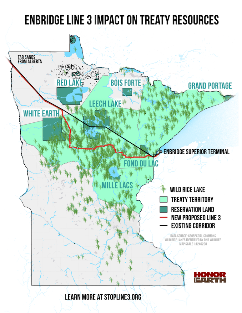 Map of Line 3 route through northern Minnesota. (Photo courtesy of Honor the Earth) Map of Line 3 route through northern Minnesota. (Photo courtesy of Honor the Earth)