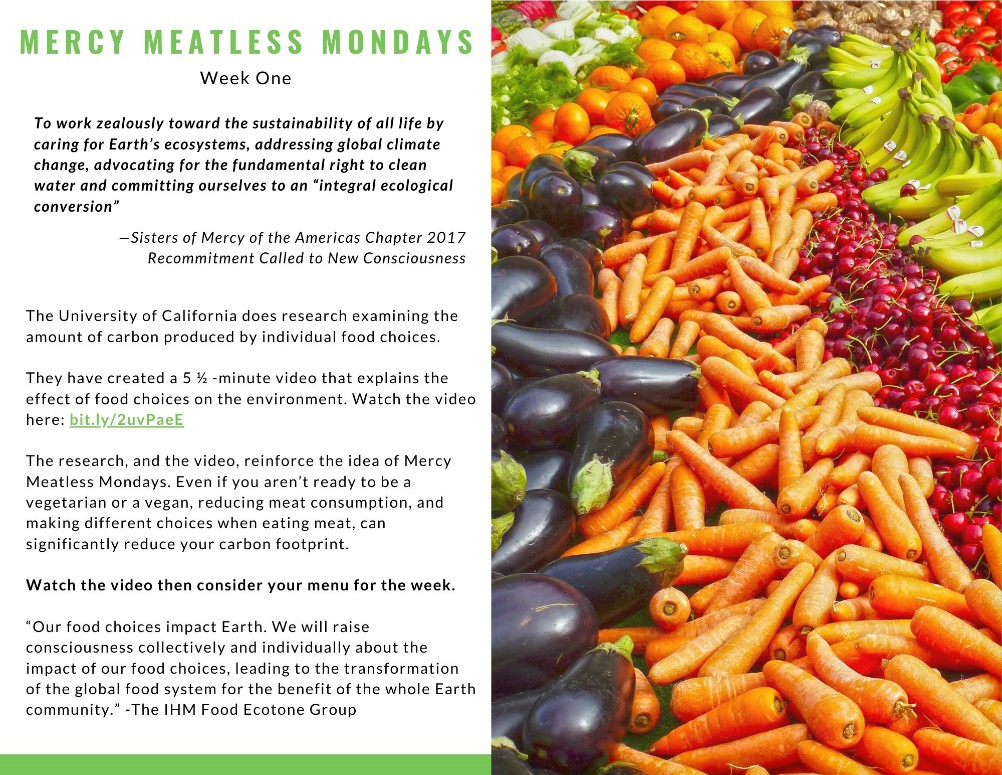 A page from the Mercy Meatless Mondays guidebook (Sisters of Mercy) A page from the Mercy Meatless Mondays guidebook (Sisters of Mercy)