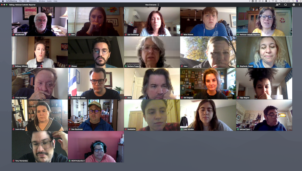 NCR, GSR and EarthBeat staff meet Nov. 3 to review election coverage. (NCR screenshot) NCR, GSR and EarthBeat staff meet Nov. 3 to review election coverage. (NCR screenshot)