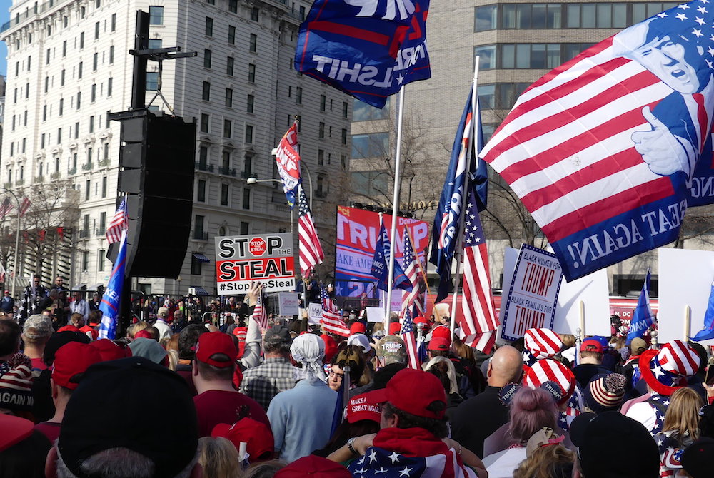People supporting President Donald Trump rally in Washington, D.C., Dec. 12, including people who believe the Nov. 3 election results were in his favor. (Newscom/TheNEWS2 via ZUMA Wire/Julia Mineeva)