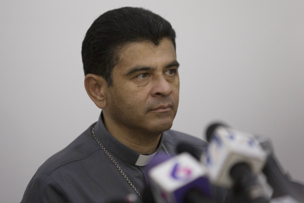 Msgr. Rolando Alvarez, bishop of Matagalpa, attends a press conference regarding the Roman Catholic Church's agreeing to act as "mediator and witness" in a national dialogue in Managua, Nicaragua, May 3, 2018. (AP file/Moises Castillo)