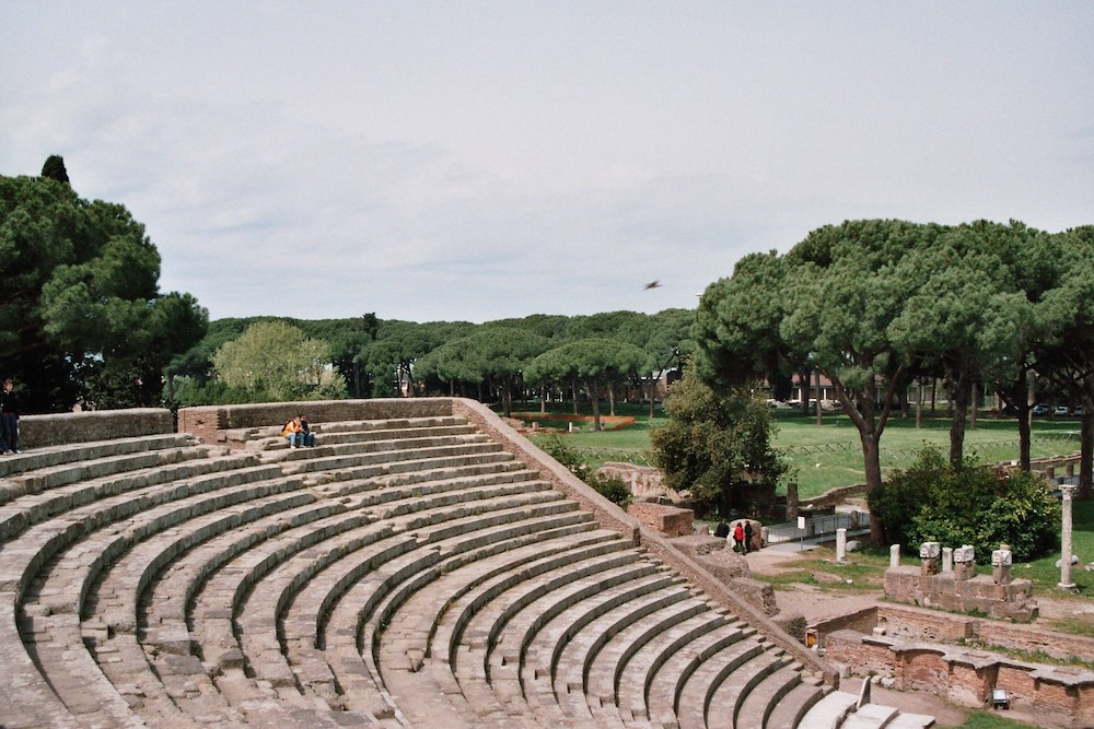 The amphitheater in Ostia, Italy, the ancient Roman port city where Augustine of Hippo, on his way back to Africa, shared a vision with his mother Monica before she died. (Wikimedia Commons/Foeke Noppert)