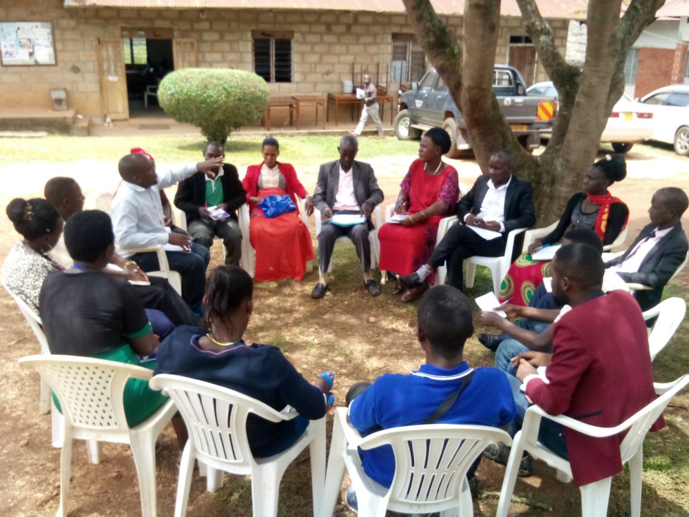 Youth leaders in the Masaka Diocese in Uganda gather for a Laudato Si' study session in 2018. (Allen Ottaro)