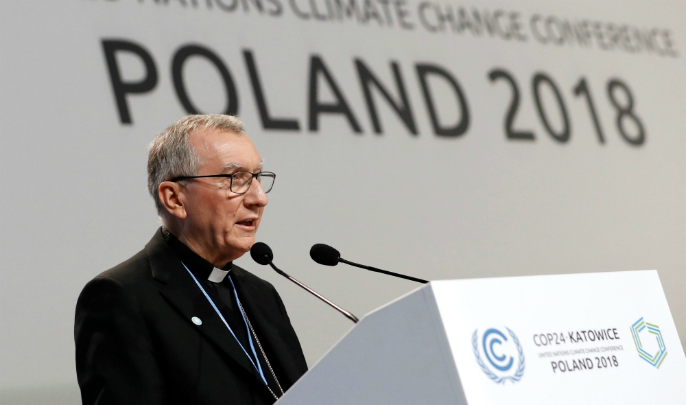 Cardinal Pietro Parolin, Vatican secretary of state, speaks Dec. 3 during the U.N. Climate Change Conference in Katowice, Poland. (CNS/Reuters/Kacper Pempel) Cardinal Pietro Parolin, Vatican secretary of state, speaks Dec. 3 during the U.N. Climate Change Conference in Katowice, Poland. (CNS/Reuters/Kacper Pempel)