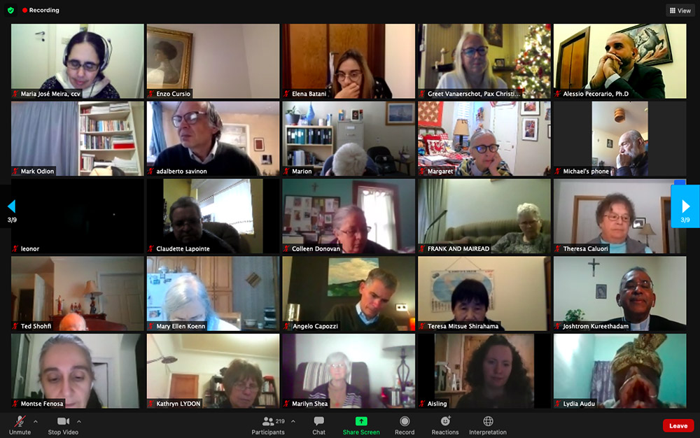 Some of the more than 600 participants in the Retreat on Gospel Nonviolence Dec. 18 are seen in a Zoom screenshot. (Pax Christi International) Some of the more than 600 participants in the Retreat on Gospel Nonviolence Dec. 18 are seen in a Zoom screenshot. (Pax Christi International)