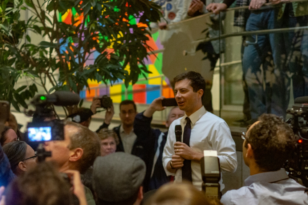 Mayor Pete Buttigieg at a campaign event in Manchester, New Hampshire, in April. (Wikimedia Commons/Marc Nozell)