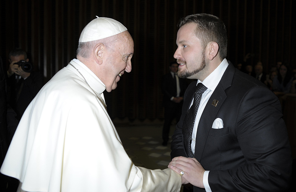 Peter Solej meets Pope Francis at the Vatican on Oct. 7, 2018. (Courtesy of Peter Solej)